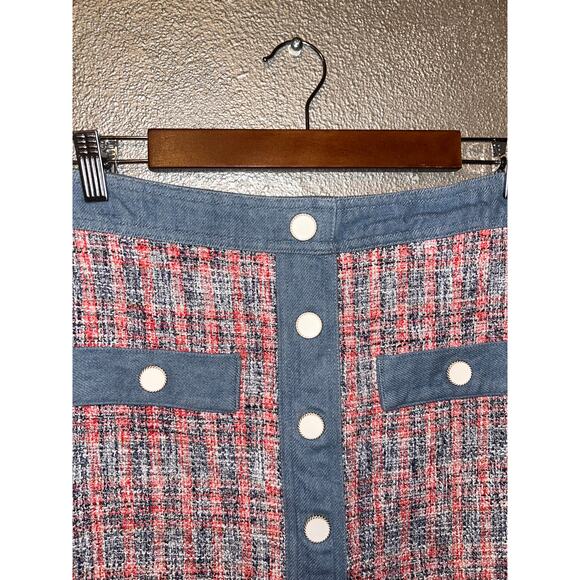 House Of Harlow 1960 Tweed & Denim Mod Clueless Preppy Academia Mini Skirt - Picture 2 of 6